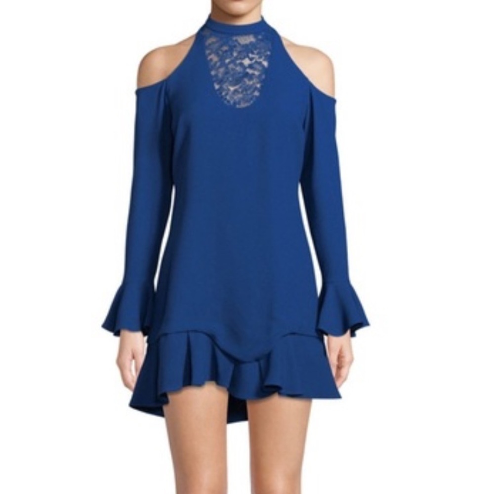 Elie Saab Blue Long Sleeve Dress with Ruffle Hem
